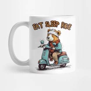 A cute teddy bear riding scooter bike Mug